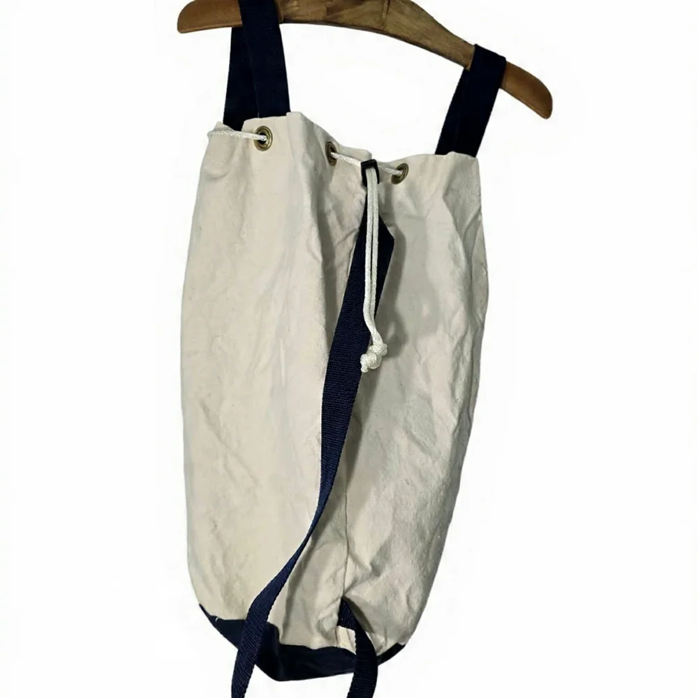 G.H. Bass & Co. Cream and Black Canvas Duffel Bag Vintage 90's Laundry Utility